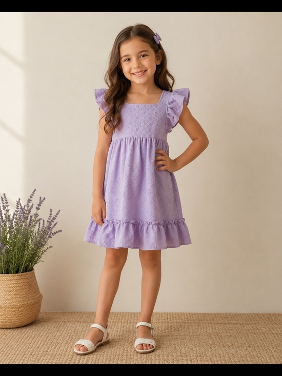 No Label Other - Girls Lavender Eyelet Ruffle Dress Size 7 | Bow Back | Cottagecore Spring Dress